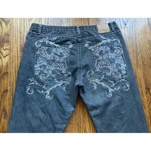 Vintage Red Ape Jeans Mens 40x30 Black Cyber Goth Pinkman Skater Y2K Embroidered